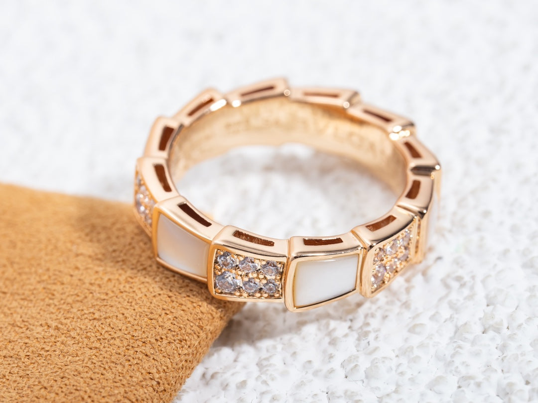 [Lunabriance]SERPENTI RING PINK GOLD MOP DIAMOND PAVED 4MM