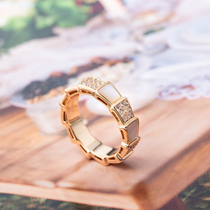 [Lunabriance]SERPENTI RING PINK GOLD MOP DIAMOND PAVED 4MM