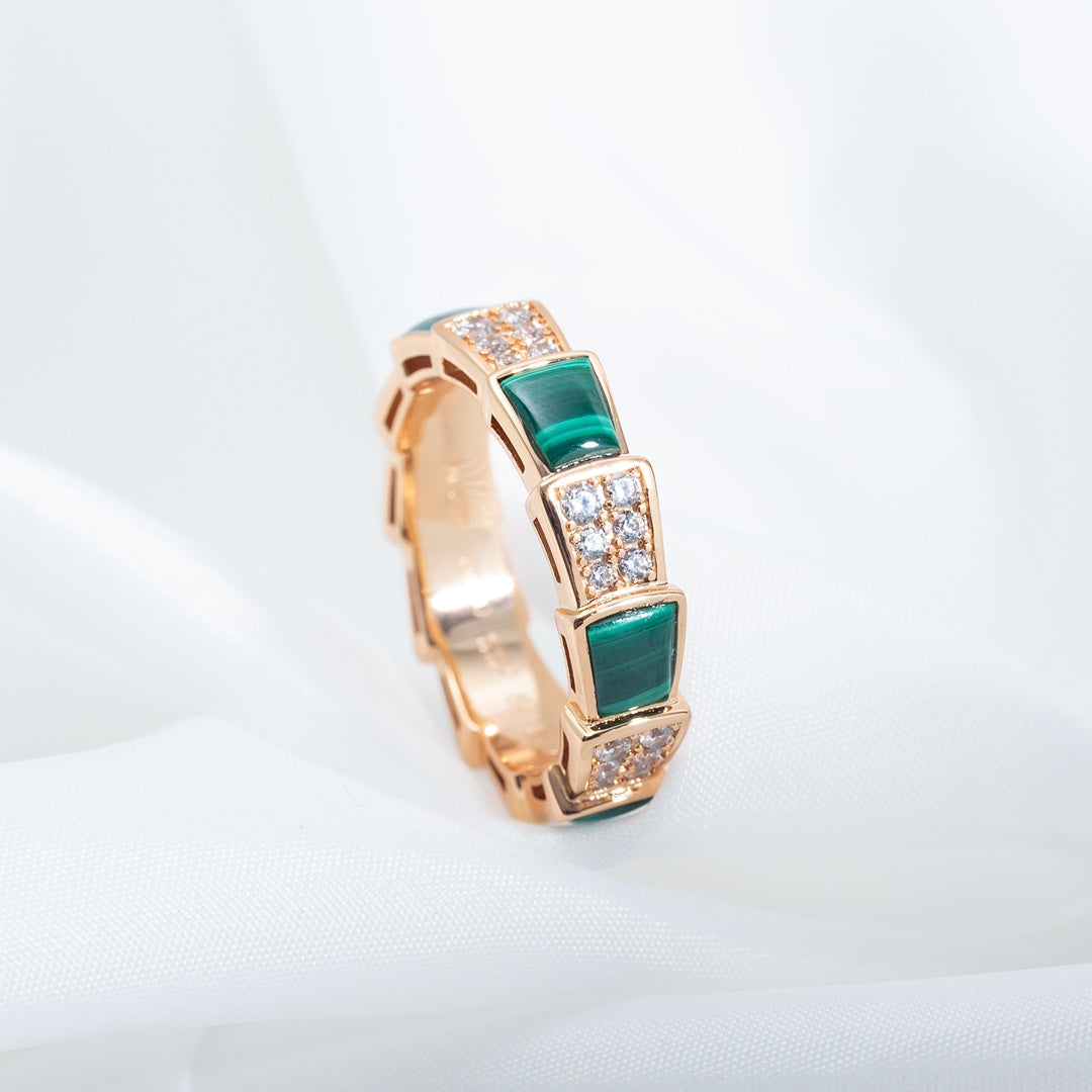 [Lunabriance]SERPENTI RING PINK GOLD MALACHITE DIAMOND PAVED 4MM