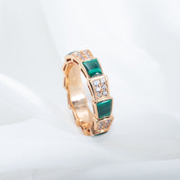 [Luna Brilliance]SERPENTI RING PINK GOLD MALACHITE DIAMOND PAVED 4MM