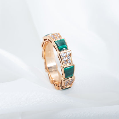 [Lunabriance]SERPENTI RING PINK GOLD MALACHITE DIAMOND PAVED 4MM