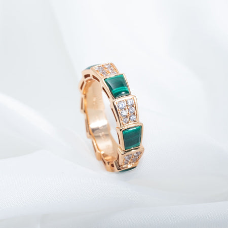 [Luna Brilliance]SERPENTI RING PINK GOLD MALACHITE DIAMOND PAVED 4MM
