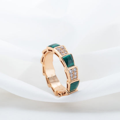 [Lunabriance]SERPENTI RING PINK GOLD MALACHITE DIAMOND PAVED 4MM