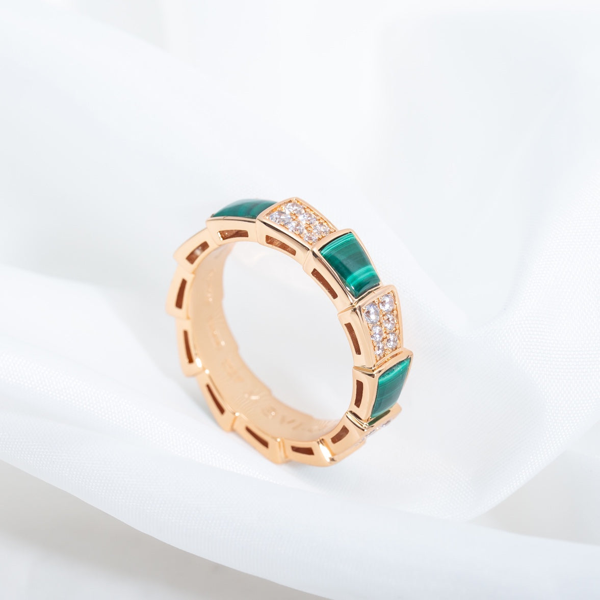 [Lunabriance]SERPENTI RING PINK GOLD MALACHITE DIAMOND PAVED 4MM