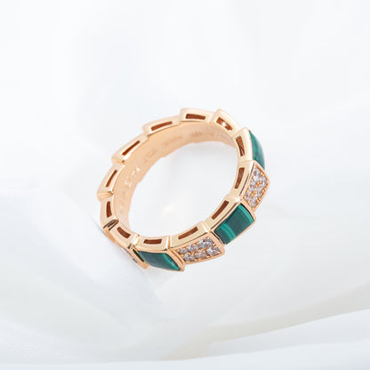 [Lunabriance]SERPENTI RING PINK GOLD MALACHITE DIAMOND PAVED 4MM