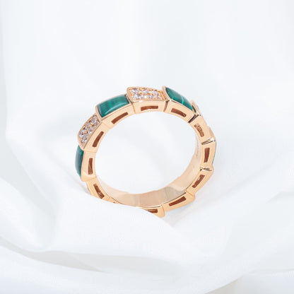 [Lunabriance]SERPENTI RING PINK GOLD MALACHITE DIAMOND PAVED 4MM