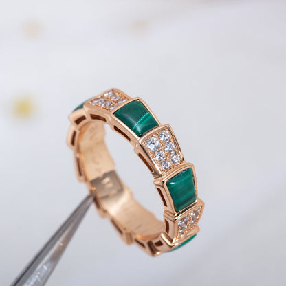 [Lunabriance]SERPENTI RING PINK GOLD MALACHITE DIAMOND PAVED 4MM