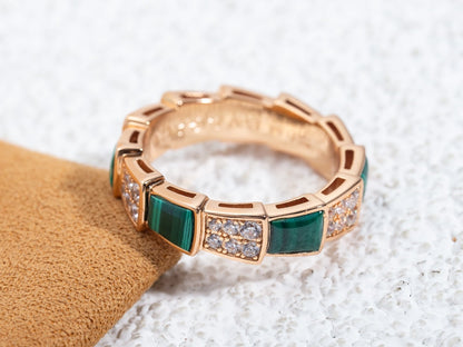 [Lunabriance]SERPENTI RING PINK GOLD MALACHITE DIAMOND PAVED 4MM