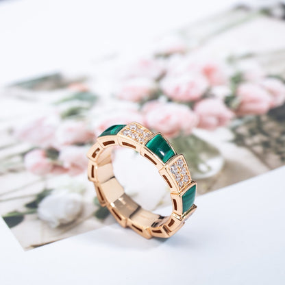 [Lunabriance]SERPENTI RING PINK GOLD MALACHITE DIAMOND PAVED 4MM