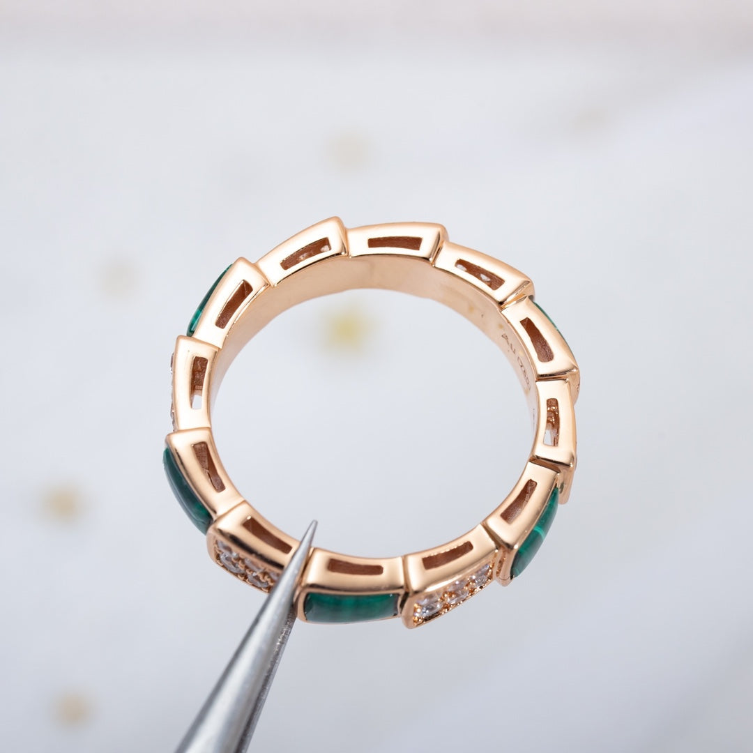 [Lunabriance]SERPENTI RING PINK GOLD MALACHITE DIAMOND PAVED 4MM