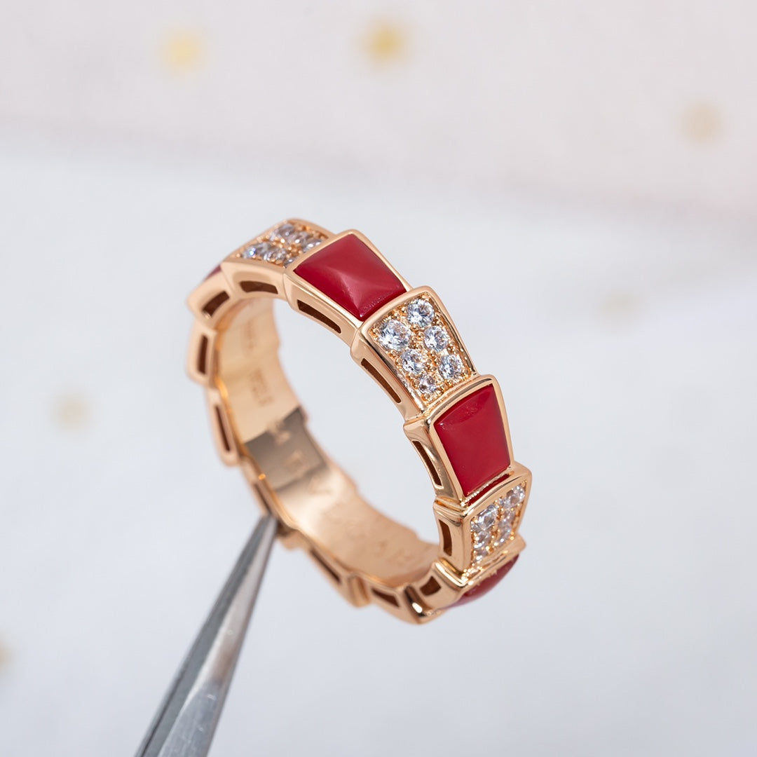 [Lunabriance]SERPENTI RING PINK GOLD CARNELIAN DIAMOND PAVED 4MM