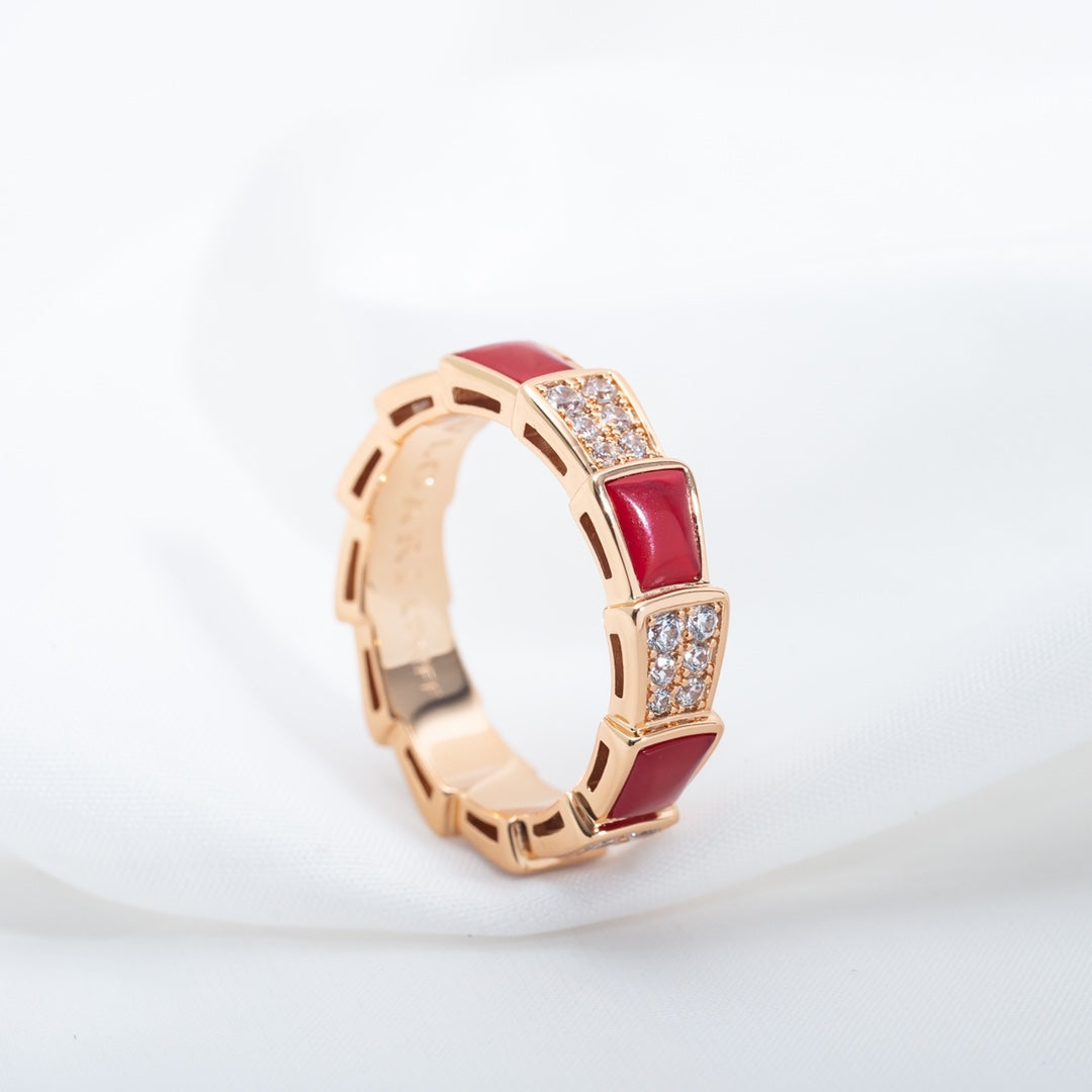 [Lunabriance]SERPENTI RING PINK GOLD CARNELIAN DIAMOND PAVED 4MM