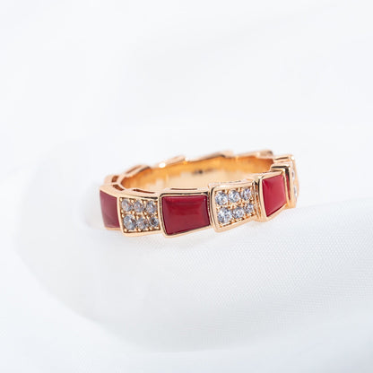 [Lunabriance]SERPENTI RING PINK GOLD CARNELIAN DIAMOND PAVED 4MM