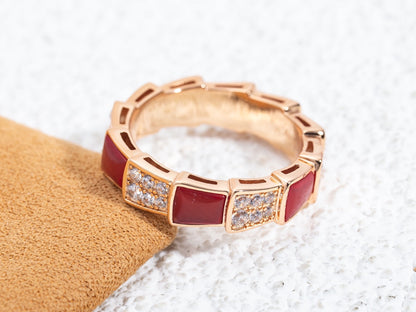 [Lunabriance]SERPENTI RING PINK GOLD CARNELIAN DIAMOND PAVED 4MM