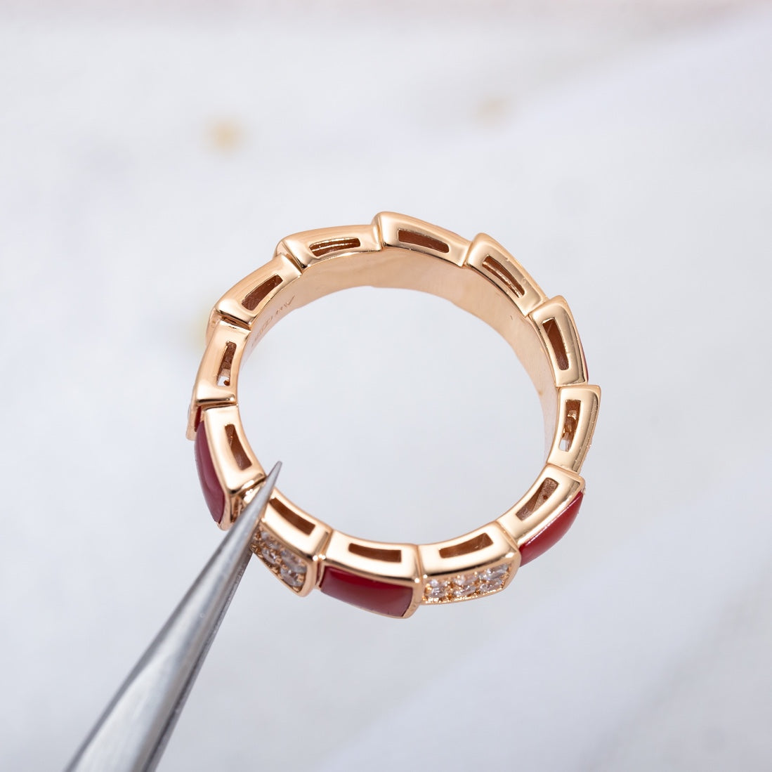 [Lunabriance]SERPENTI RING PINK GOLD CARNELIAN DIAMOND PAVED 4MM