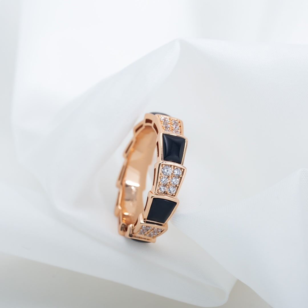 [Lunabriance]SERPENTI RING PINK GOLD BLACK MOP DIAMOND PAVED 4MM