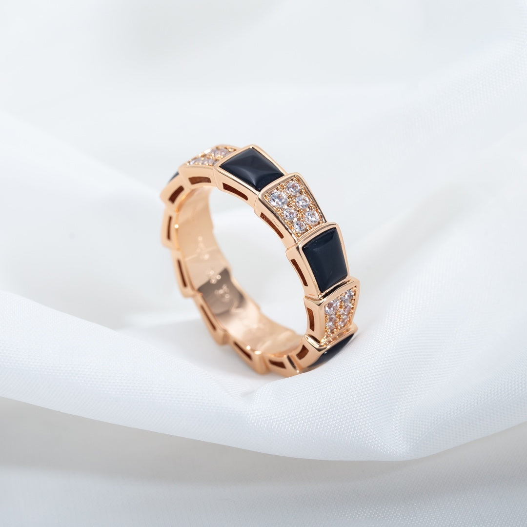 [Lunabriance]SERPENTI RING PINK GOLD BLACK MOP DIAMOND PAVED 4MM