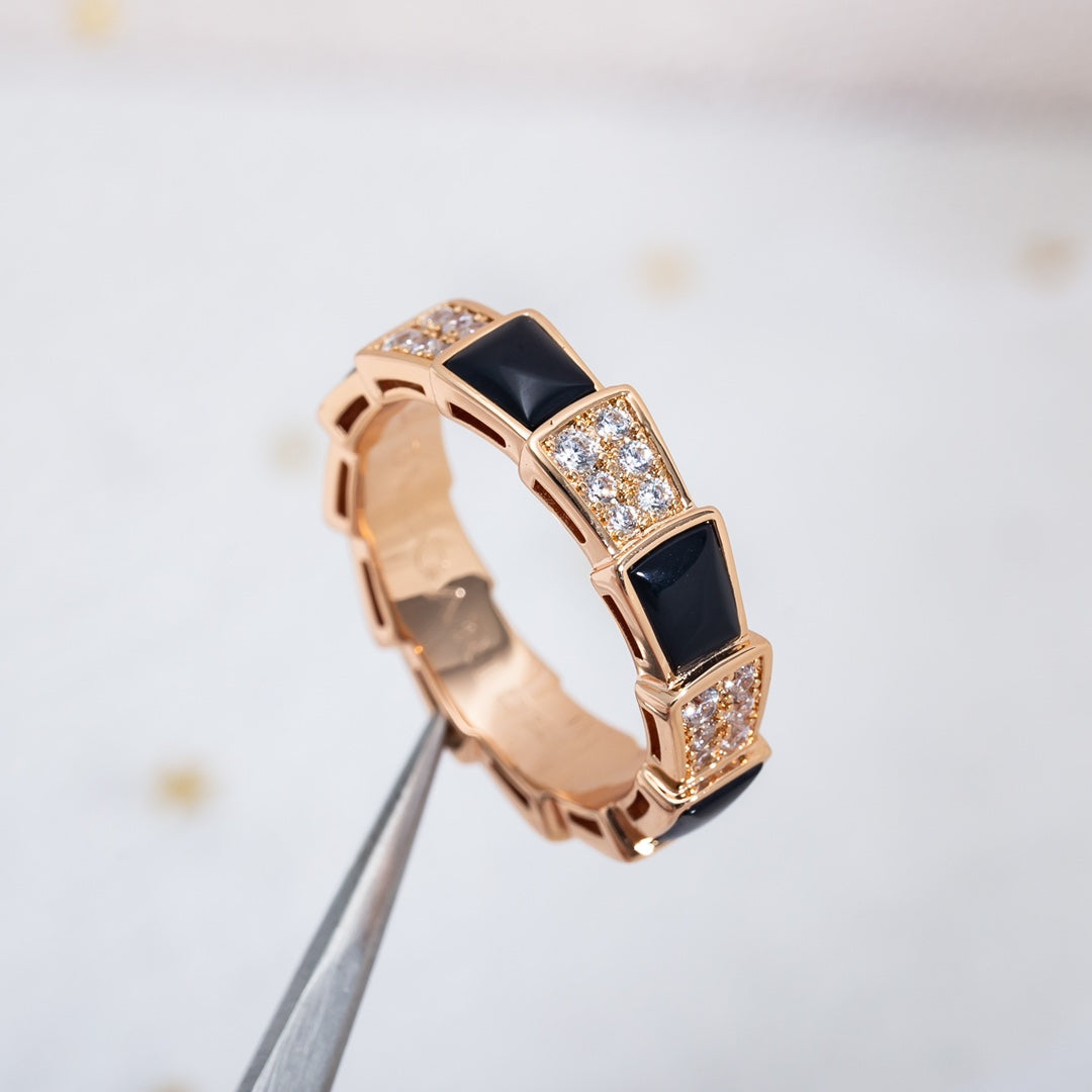 [Lunabriance]SERPENTI RING PINK GOLD BLACK MOP DIAMOND PAVED 4MM