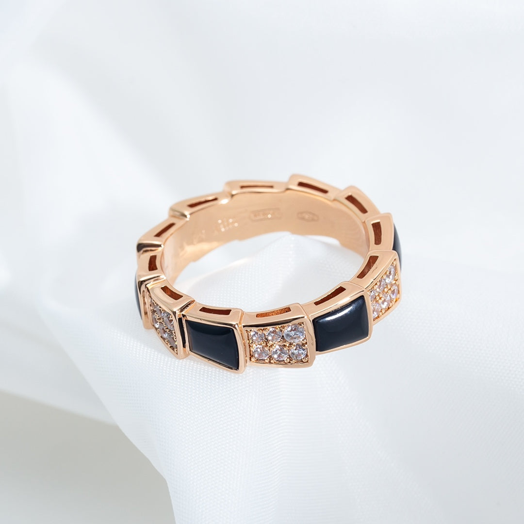 [Lunabriance]SERPENTI RING PINK GOLD BLACK MOP DIAMOND PAVED 4MM