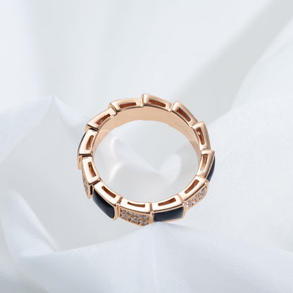 [Lunabriance]SERPENTI RING PINK GOLD BLACK MOP DIAMOND PAVED 4MM