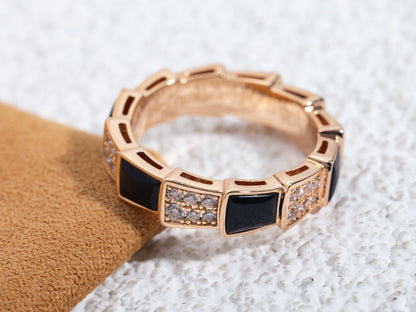 [Lunabriance]SERPENTI RING PINK GOLD BLACK MOP DIAMOND PAVED 4MM