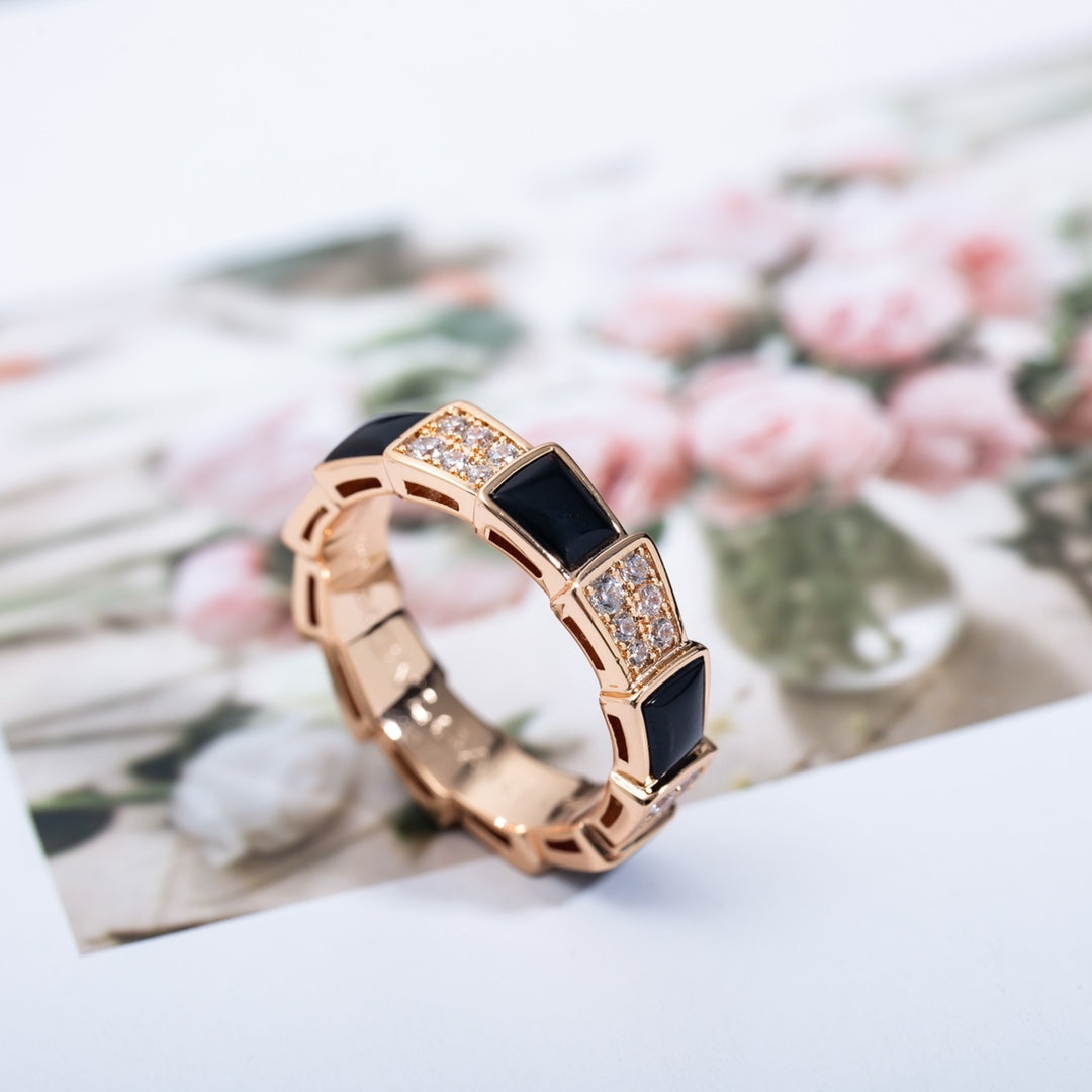 [Lunabriance]SERPENTI RING PINK GOLD BLACK MOP DIAMOND PAVED 4MM