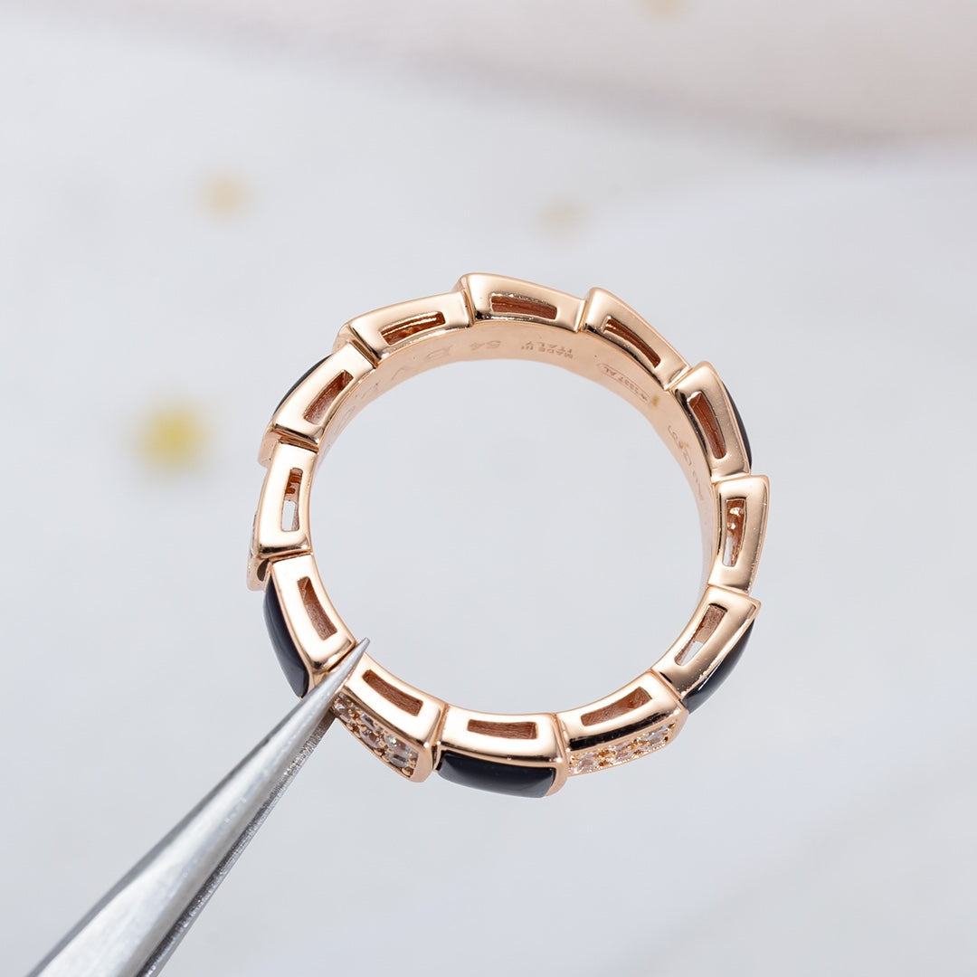 [Lunabriance]SERPENTI RING PINK GOLD BLACK MOP DIAMOND PAVED 4MM