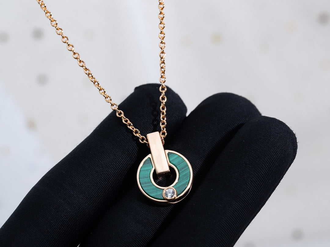 [Lunabriance]GARI NECKLACE PINK GOLD MALACHITE