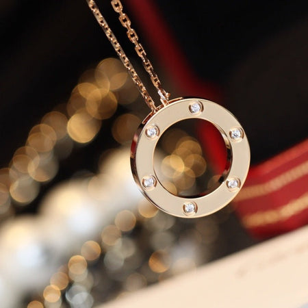 [Luna Brilliance]LOVE NECKLACE 16MM 6 DIAMONDS PINK GOLD