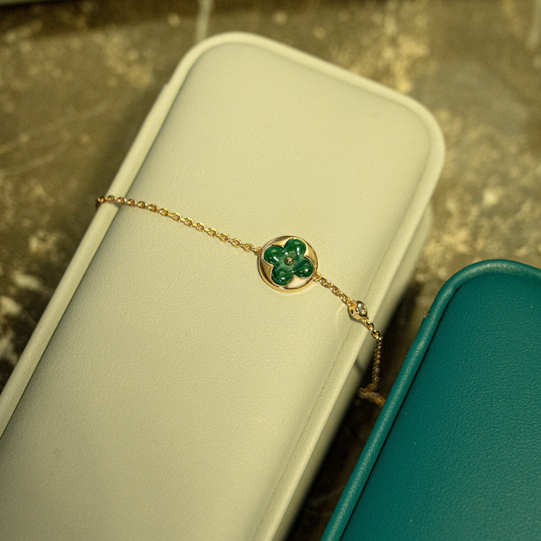 [Lunabriance]SUN MALACHITE 1 DIAMOND PINK GOLD BRACELET