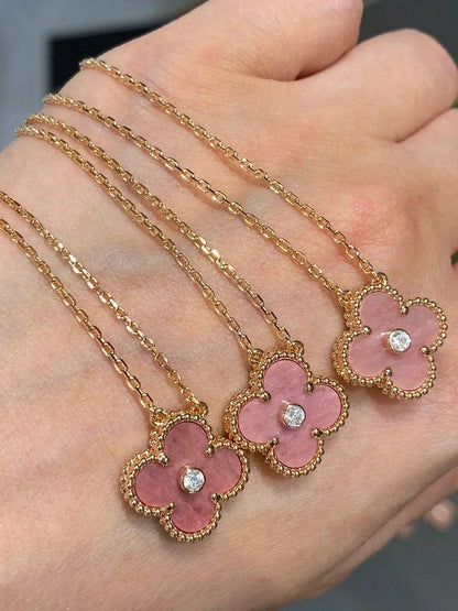 [Lunabriance]CLOVER 15MM DIAMOND RHODONITE NECKLACE