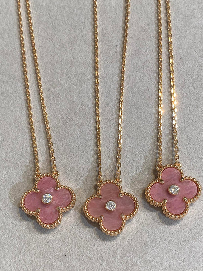 [Lunabriance]CLOVER 15MM DIAMOND RHODONITE NECKLACE