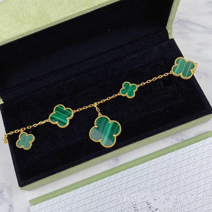 [Lunabriance]MAGIC CLOVER MALACHITE GOLD BRACELET 5 MOTIFS