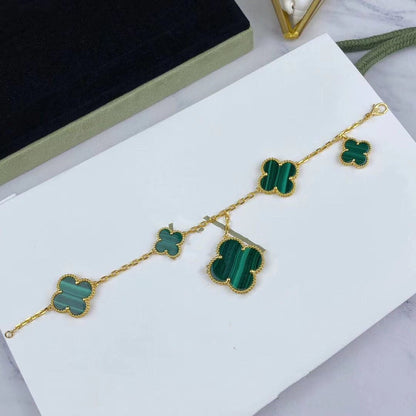 [Lunabriance]MAGIC CLOVER MALACHITE GOLD BRACELET 5 MOTIFS