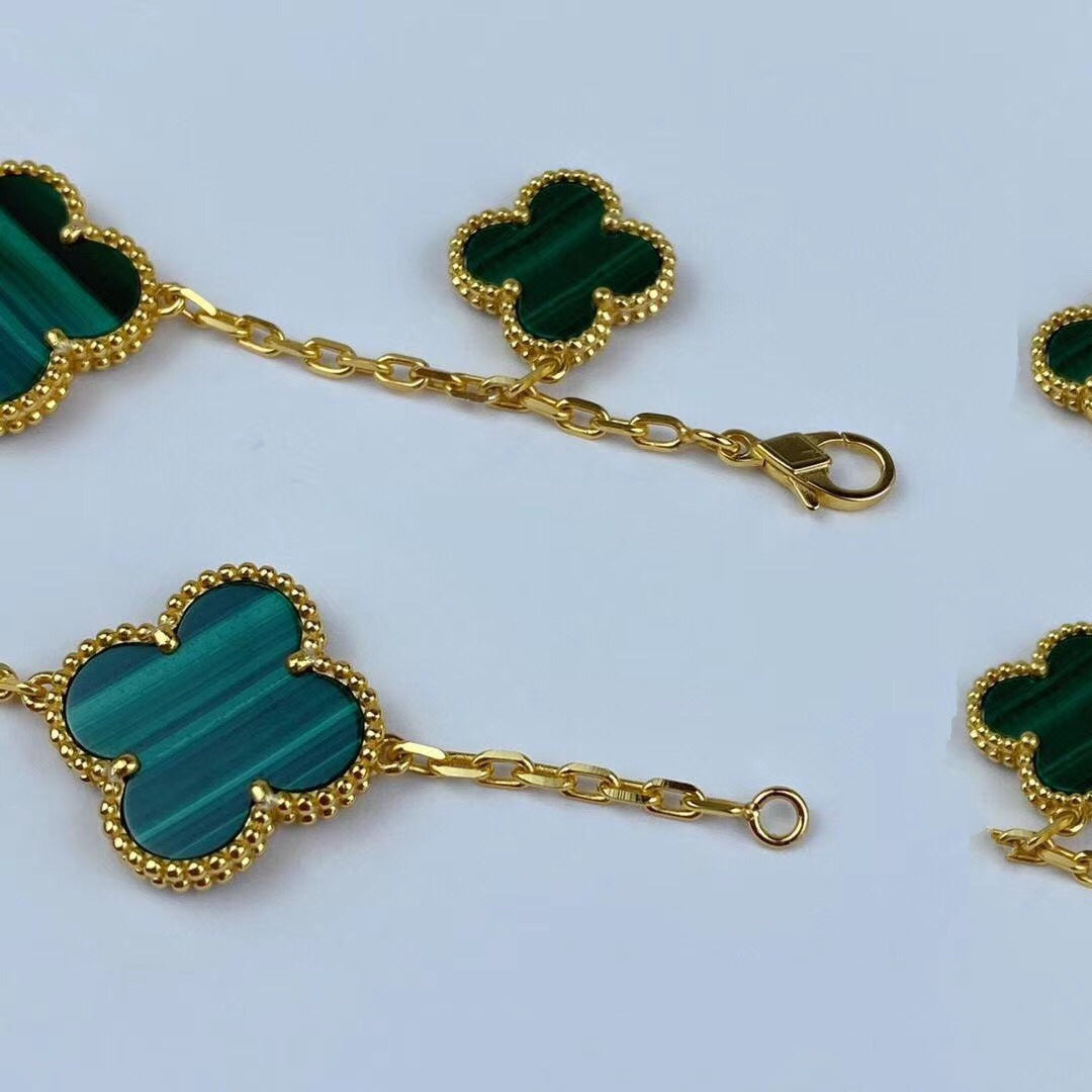 [Lunabriance]MAGIC CLOVER MALACHITE GOLD BRACELET 5 MOTIFS