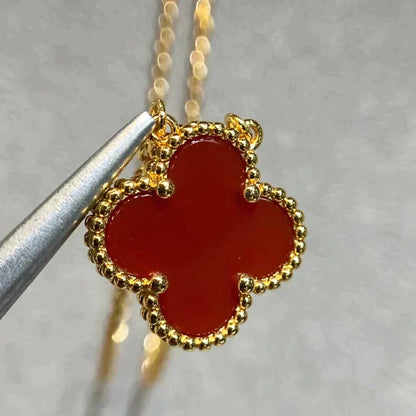 [Lunabriance]CLOVER 15MM CARNELIAN SINGLE FLOWER NECKLACE