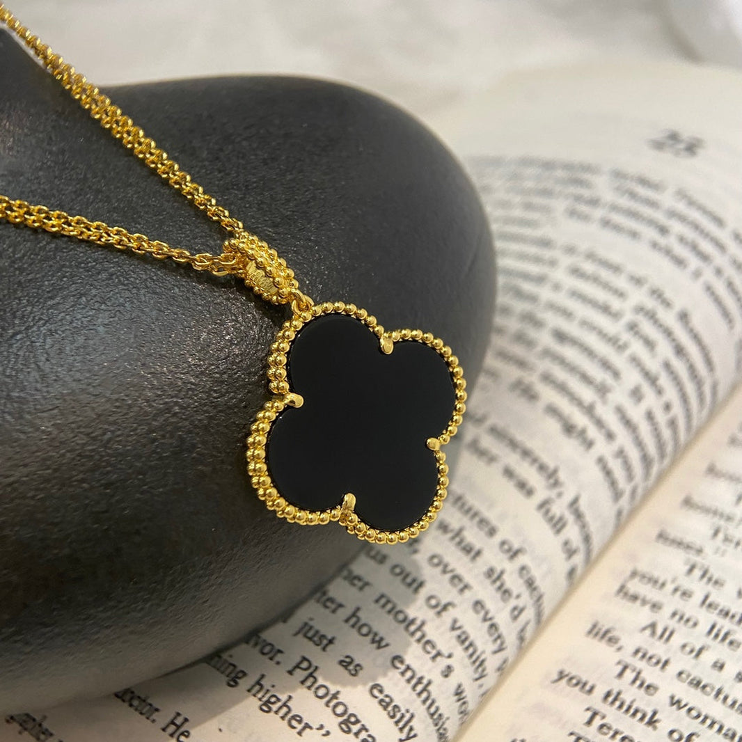[Luna Brilliance]CLOVER 25MM NECKLACE GOLD ONYX