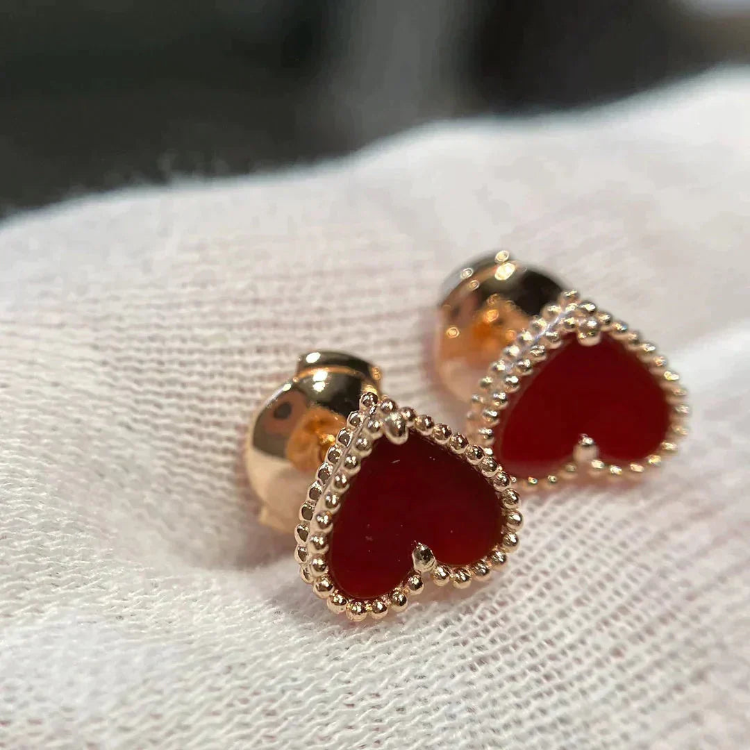 [Lunabriance]HEART CARNELIAN STUD EARRINGS