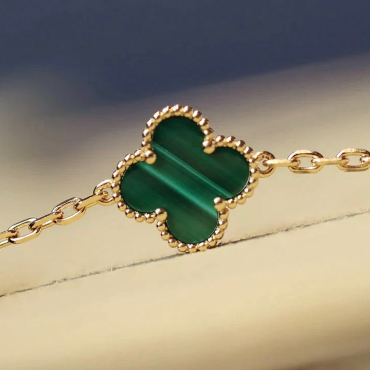 [Lunabriance]CLOVER 20 MOTIFS MALACHITE DIAMOND NECKLACE