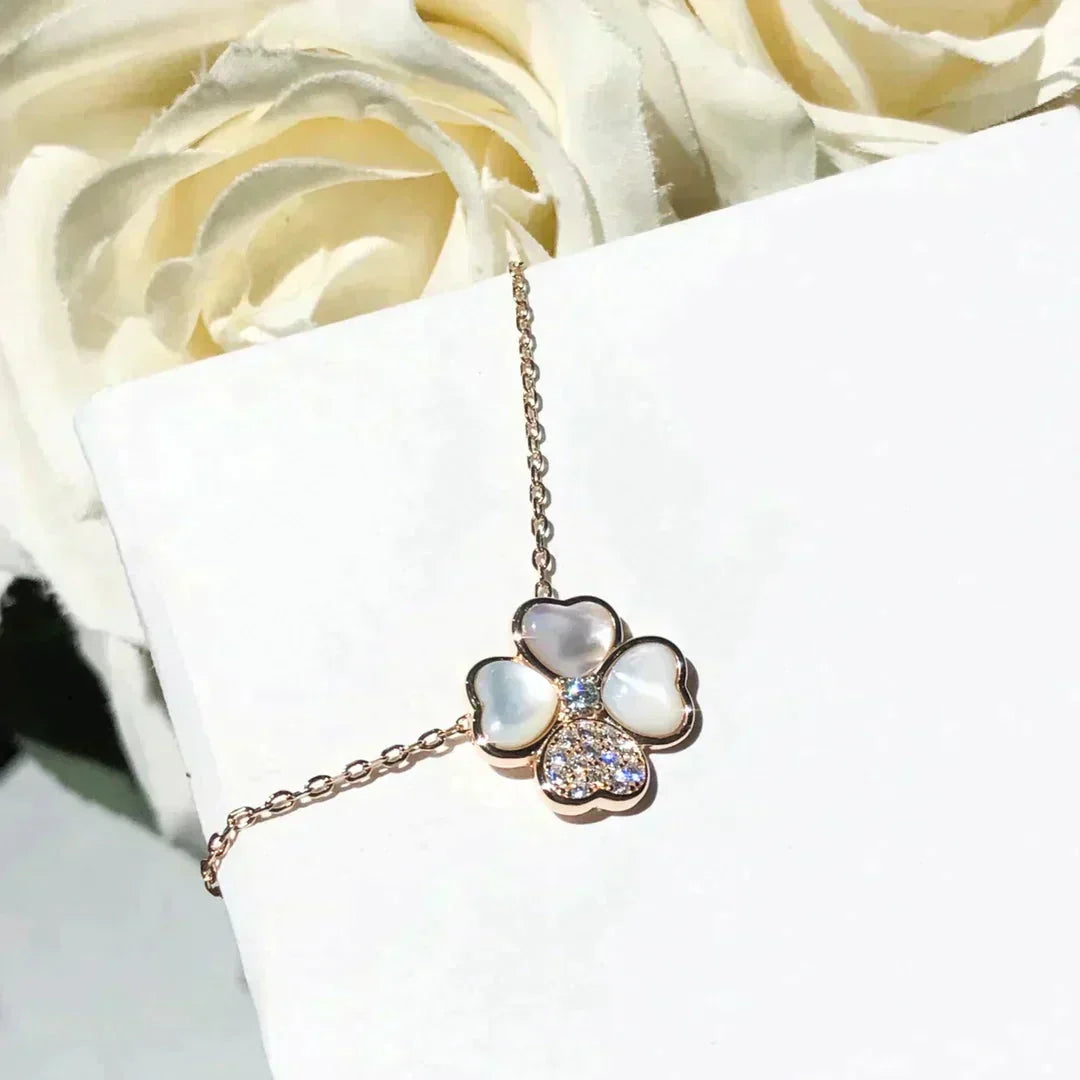 [Lunabriance]CLOVER MOP DIAMOND ROSE GOLD NECKLACE