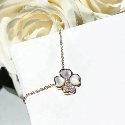 [Lunabriance]CLOVER MOP DIAMOND ROSE GOLD NECKLACE