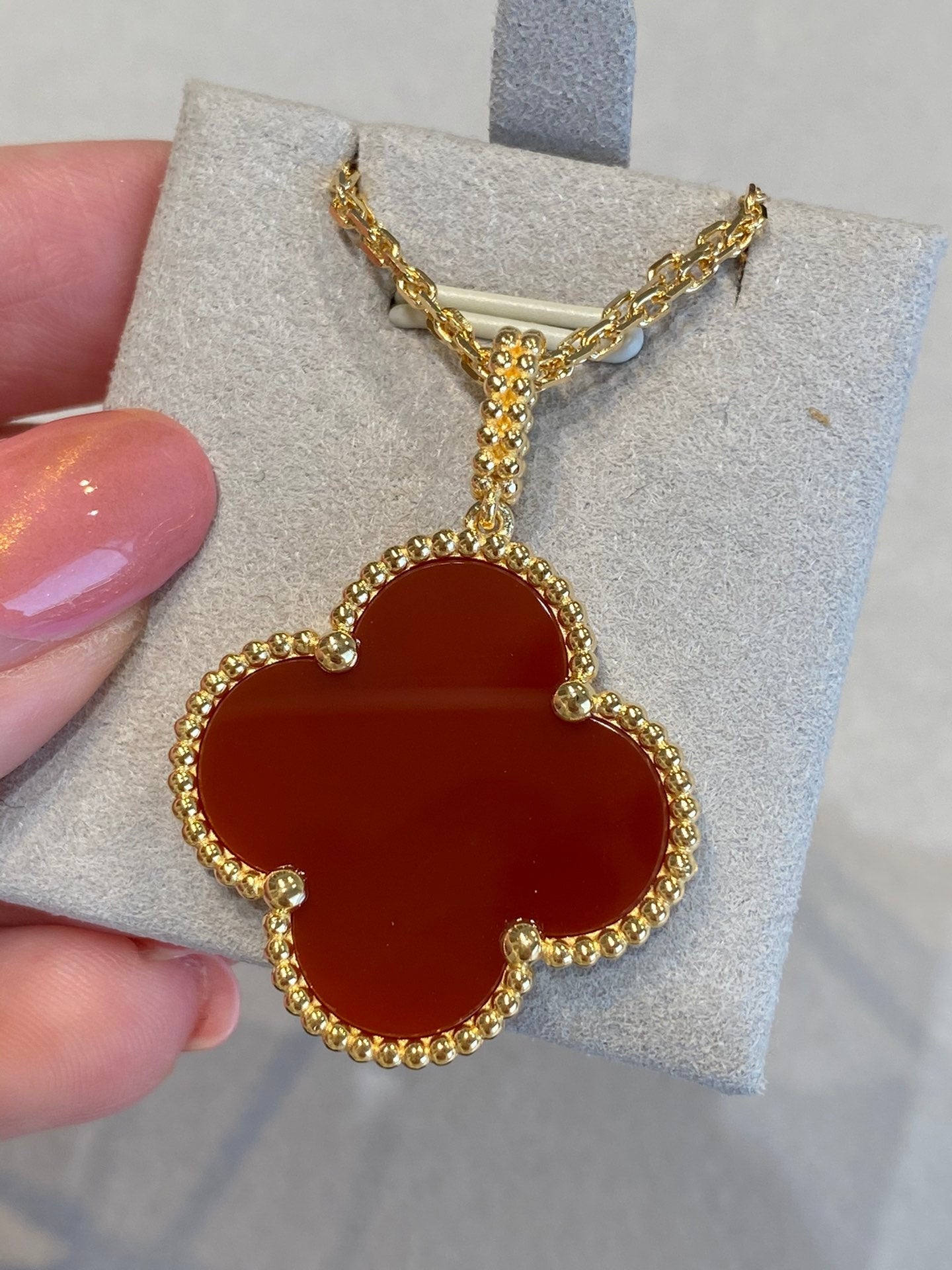 [Lunabriance]CLOVER 25MM NECKLACE GOLD CARNELIAN