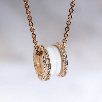 [Lunabriance]ZERO 1 WHITE CERAMIC PINK GOLD DIAMOND NECKLACE