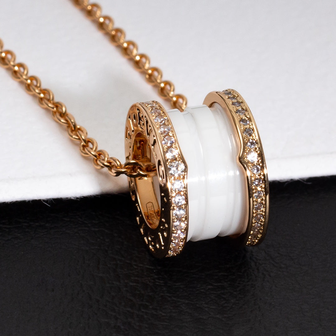 [Lunabriance]ZERO 1 WHITE CERAMIC PINK GOLD DIAMOND NECKLACE