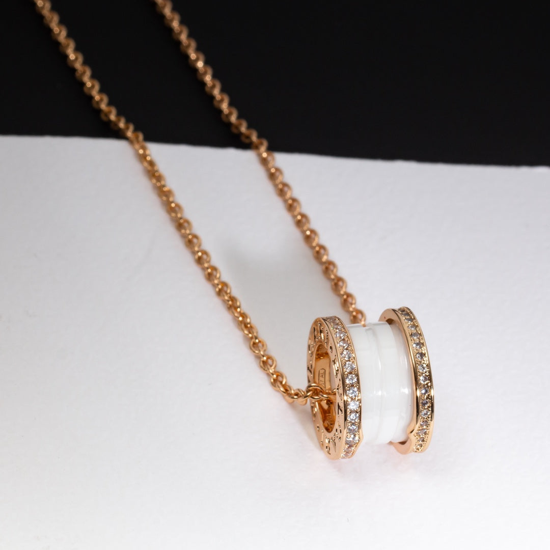 [Lunabriance]ZERO 1 WHITE CERAMIC PINK GOLD DIAMOND NECKLACE