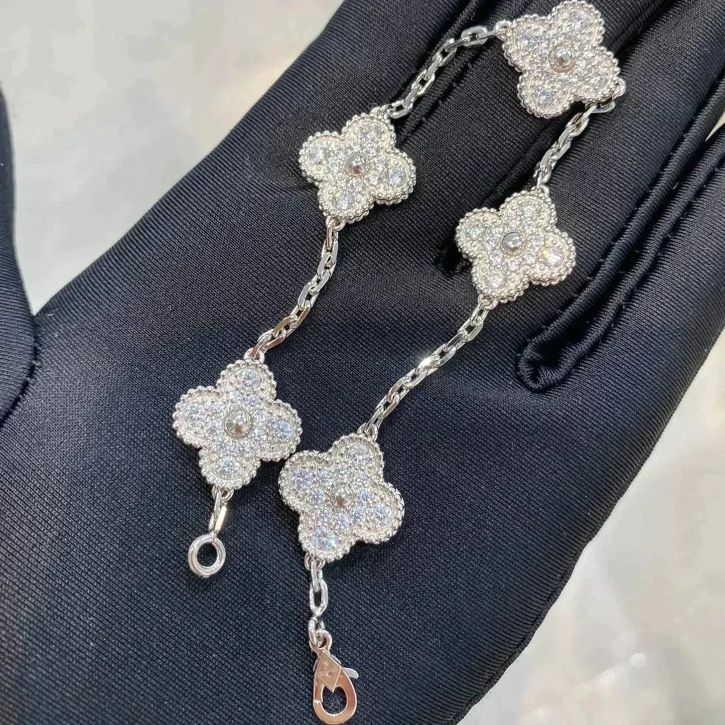 [Lunabriance]CLOVER 5 MOTIFS  DIAMOND BRACELET SILVER