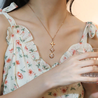 [Lunabriance]STAR AND SUN DIAMOND PINK GOLD NECKLACE