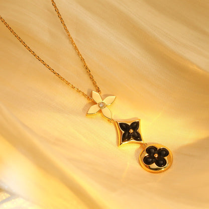 [Lunabriance]STAR AND SUN ONYX PINK GOLD NECKLACE