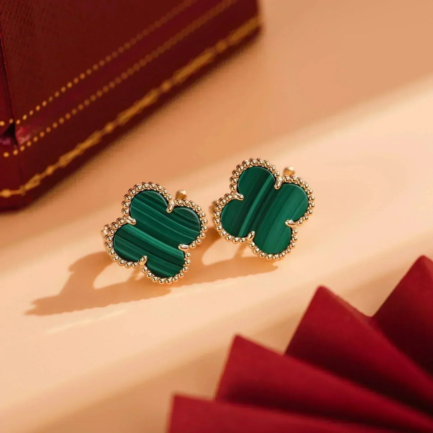 [Lunabriance]CLOVER MEDIUM 1 MOTIFS MALACHITE  EARRINGS