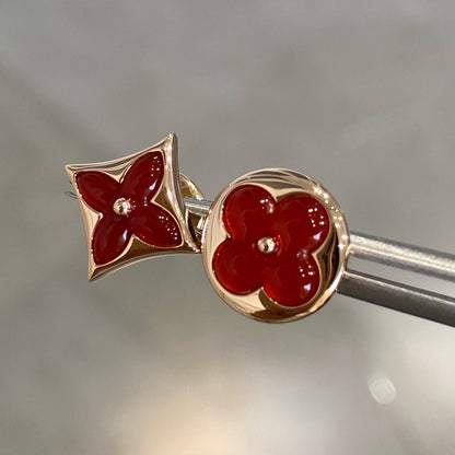 [Lunabriance]STAR AND SUN PINK GOLD CARNELIAN STUD EARRINGS